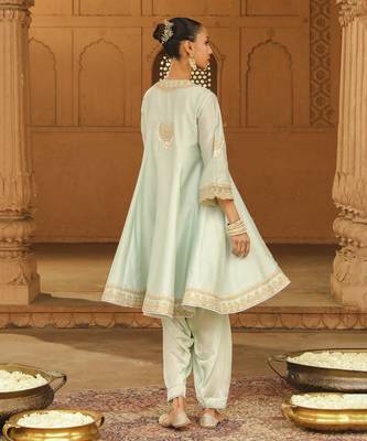 Ivory Silk Chanderi Anarkali Punjabi Salwar Suit 2
