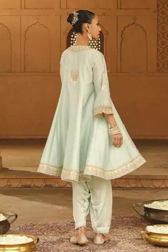 Ivory Silk Chanderi Anarkali Punjabi Salwar Suit
