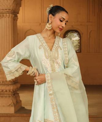 Ivory Silk Chanderi Anarkali Punjabi Salwar Suit 3
