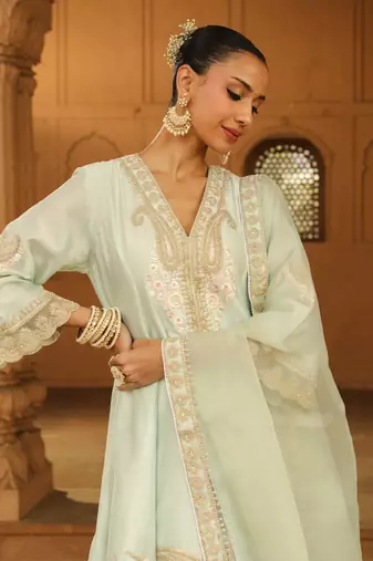 Ivory Silk Chanderi Anarkali Punjabi Salwar Suit