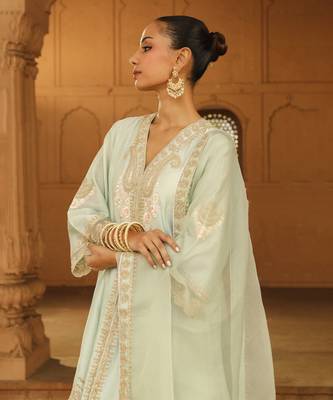 Ivory Silk Chanderi Anarkali Punjabi Salwar Suit 4