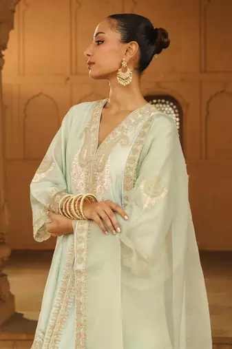 Ivory Silk Chanderi Anarkali Punjabi Salwar Suit
