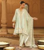 Ivory Silk Chanderi Anarkali Punjabi Salwar Suit