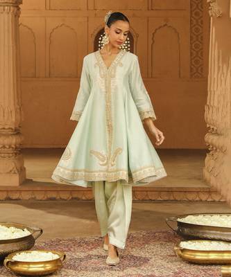 Ivory Silk Chanderi Anarkali Punjabi Salwar Suit 5