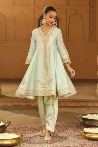 Ivory Silk Chanderi Anarkali Punjabi Salwar Suit