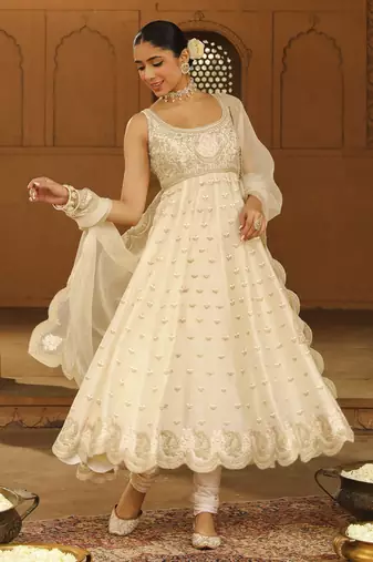 Mehnoor wafiya lemon yellow long anarkali with chooridaar and dupatta set