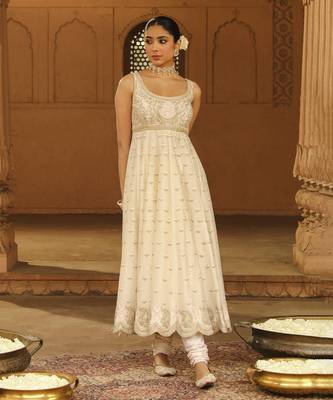 Mehnoor wafiya lemon yellow long anarkali with chooridaar and dupatta set 3