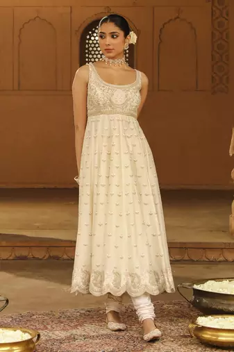Mehnoor wafiya lemon yellow long anarkali with chooridaar and dupatta set
