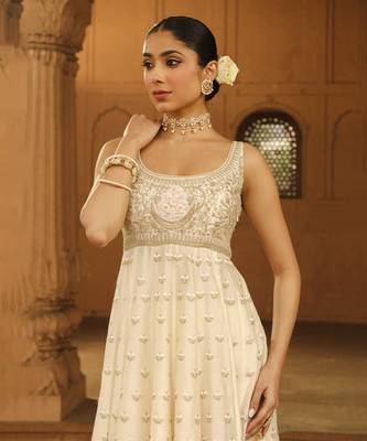Mehnoor wafiya lemon yellow long anarkali with chooridaar and dupatta set 5
