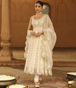 Mehnoor wafiya lemon yellow long anarkali with chooridaar and dupatta set