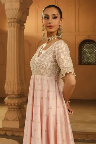 Mehnoor wasifa off-rose long anarkali with chooridaar and dupatta set
