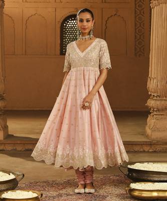 Mehnoor wasifa off-rose long anarkali with chooridaar and dupatta set 1