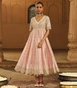 Mehnoor wasifa off-rose long anarkali with chooridaar and dupatta set