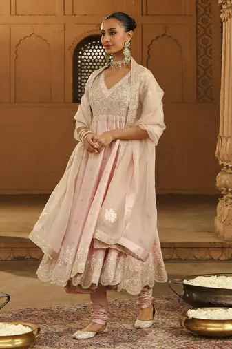 Mehnoor wasifa off-rose long anarkali with chooridaar and dupatta set