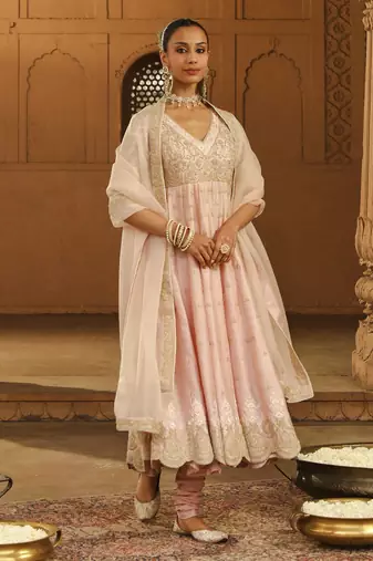 Mehnoor wasifa off-rose long anarkali with chooridaar and dupatta set