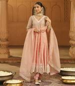 Mehnoor wasifa misty green long anarkali with chooridaar and dupatta set