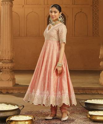 Mehnoor wasifa misty green long anarkali with chooridaar and dupatta set 2