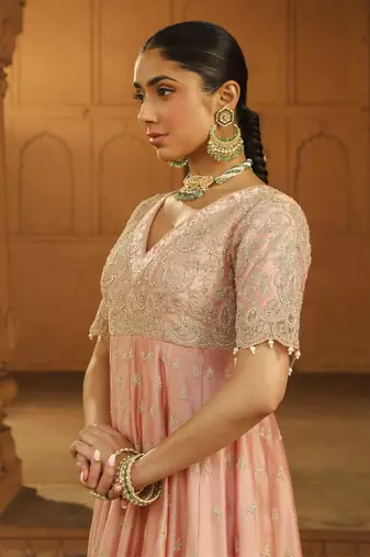 Mehnoor wasifa misty green long anarkali with chooridaar and dupatta set