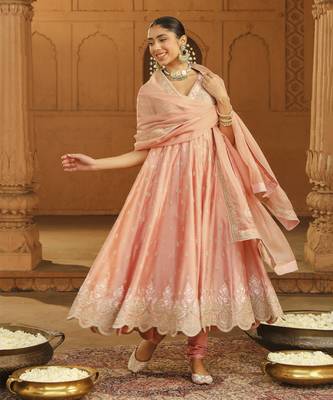 Mehnoor wasifa misty green long anarkali with chooridaar and dupatta set 5