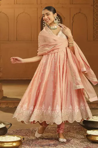 Mehnoor wasifa misty green long anarkali with chooridaar and dupatta set