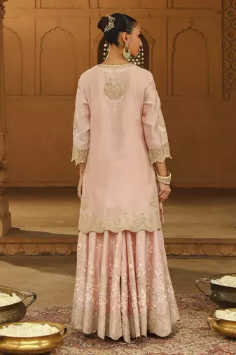 Mehnoor ayda off-rose short kurta with sharara and dupatta set