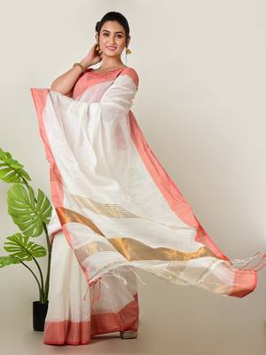 Aakar Aagomoni | white handloom cottton saree with red border 3