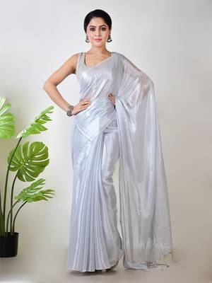 Aakar  white handloom tissue saree 1