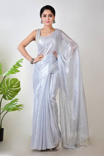 Aakar  white handloom tissue saree