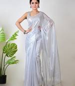 Aakar  white handloom tissue saree