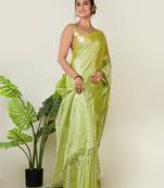 Aakar pastel green handloom tissue saree