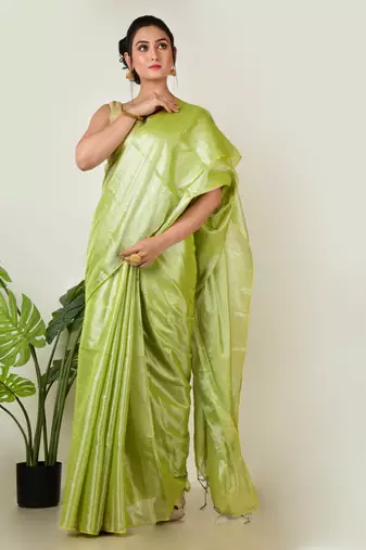 Aakar pastel green handloom tissue saree