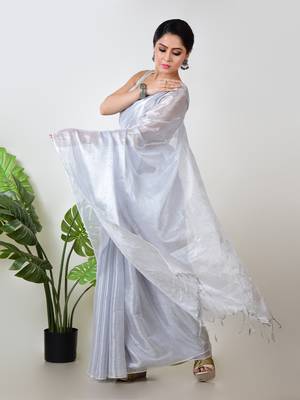 Aakar  white handloom tissue saree 3