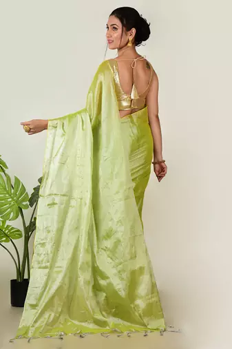 Aakar pastel green handloom tissue saree