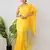 Aakar yellow handloom linen saree with white zari stripe