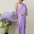 Aakar lavender handloom cotton saree with delicate handcrafted floral art