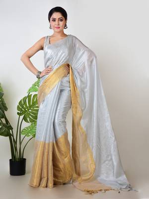 white and yellow handloom tissue saree 1