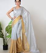 white and yellow handloom tissue saree