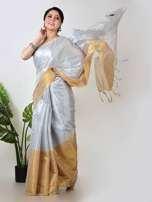 white and yellow handloom tissue saree 2