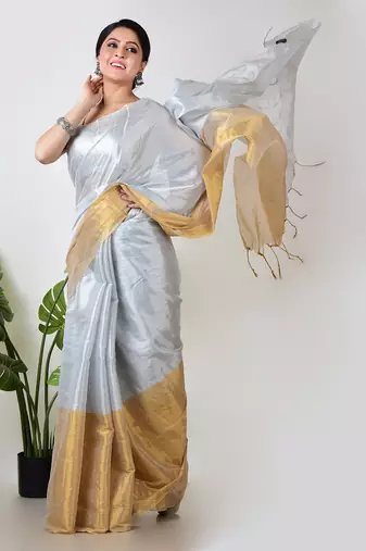 white and yellow handloom tissue saree