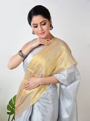 white and yellow handloom tissue saree 3