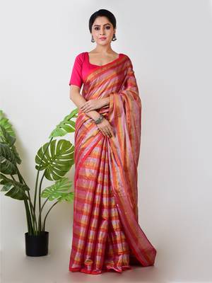 Aakar multi colour handloom tissue saree 1