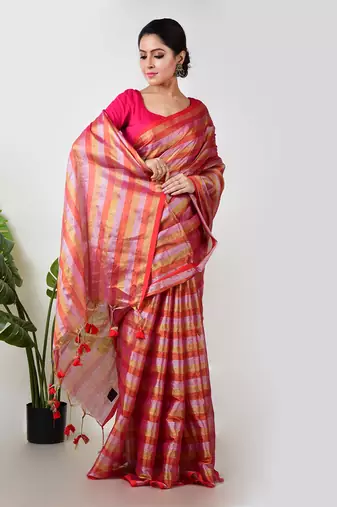 Aakar multi colour handloom tissue saree
