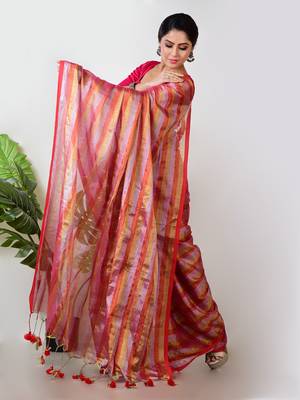 Aakar multi colour handloom tissue saree 3