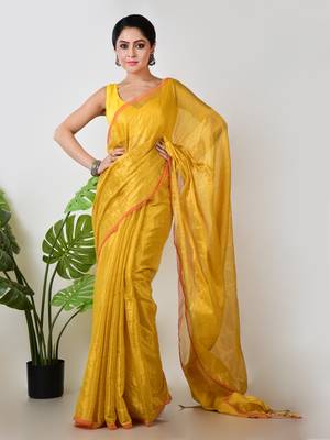 Aakar yellow handloom tissue saree 1