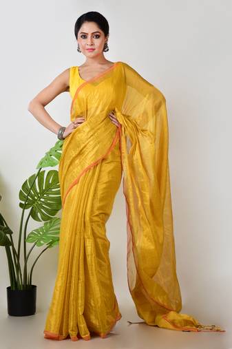 Aakar yellow handloom tissue saree