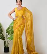 Aakar yellow handloom tissue saree