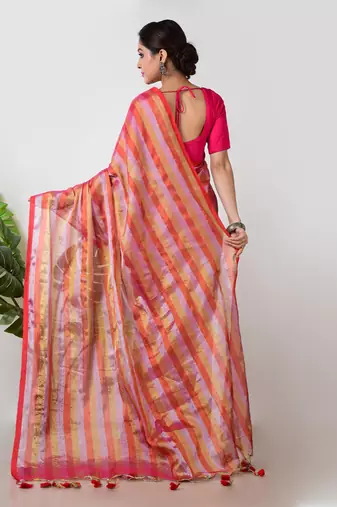 Aakar multi colour handloom tissue saree
