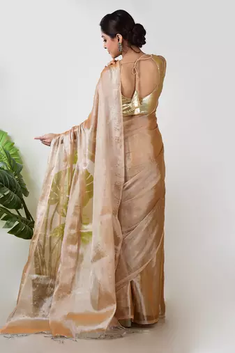 Aakar golden handloom tissue saree