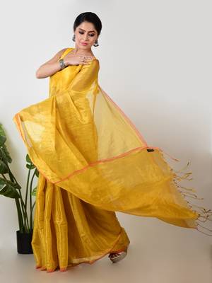 Aakar yellow handloom tissue saree 2