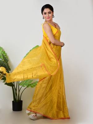 Aakar yellow handloom tissue saree 3